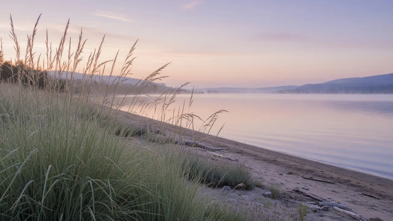 Calm lakeside landscape representing mental wellness and kindness